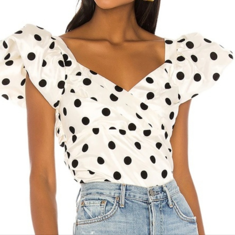 sweetheart puff sleeve polka dot top